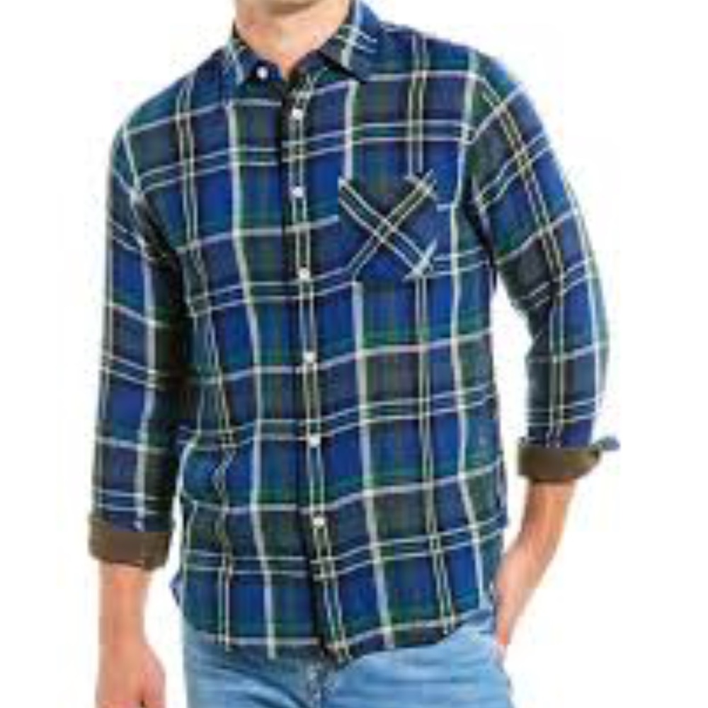Rag & Bone Blue Green Plaid Lined Button Down Shirt XXL.        13M